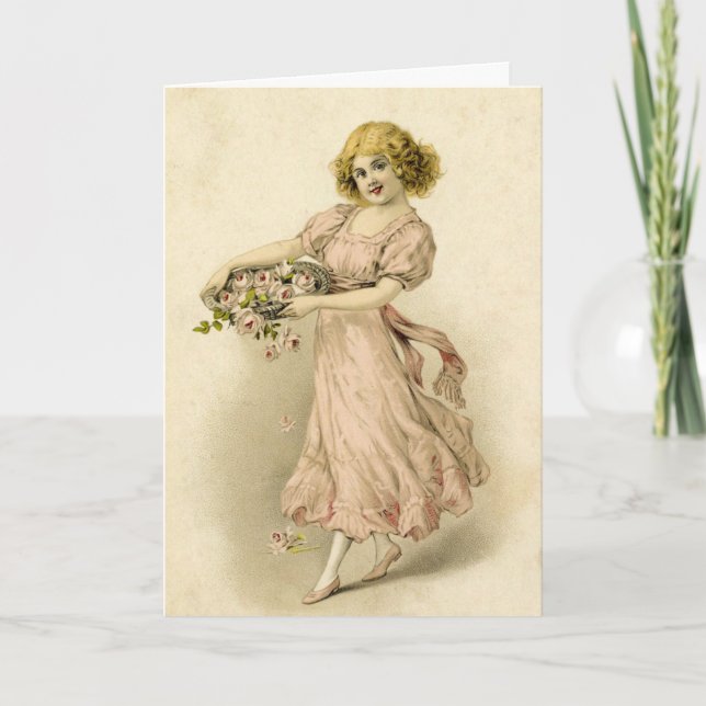 Vintage Girl With Roses Card (Front)