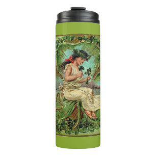 Vintage Girl with Shamrocks Thermal Tumbler