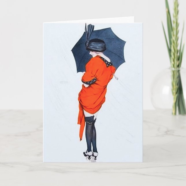 Vintage Girl With Umbrella Greeting Card (Front)