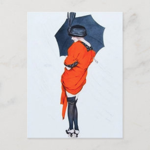 Vintage Girl With Umbrella Postcard