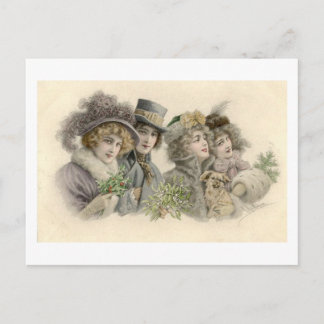 Vintage Girls and Dog Holiday Card