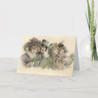 Vintage Girls and Dog Holiday Card