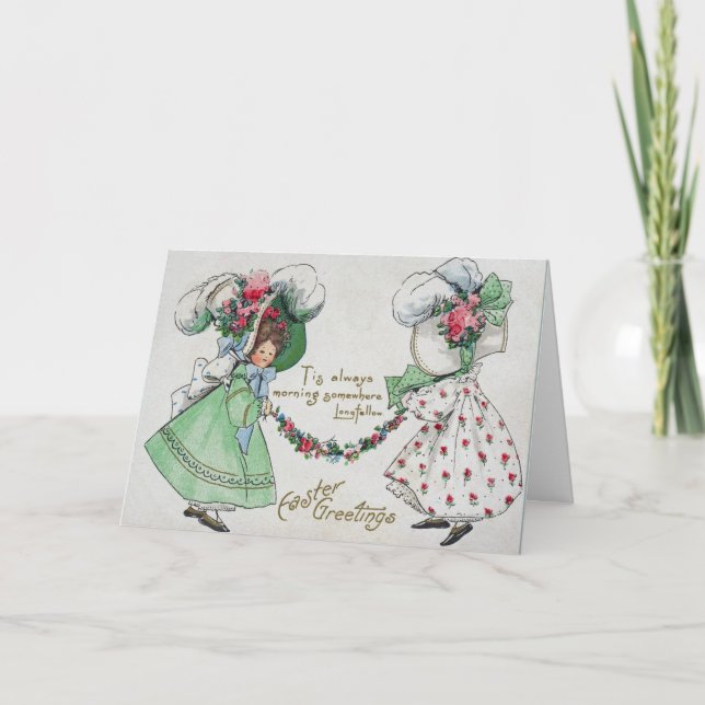 Vintage Girls Dress Hats Antique Easter  Holiday Card (Front)