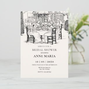 Vintage girls having tea bridal shower invitation
