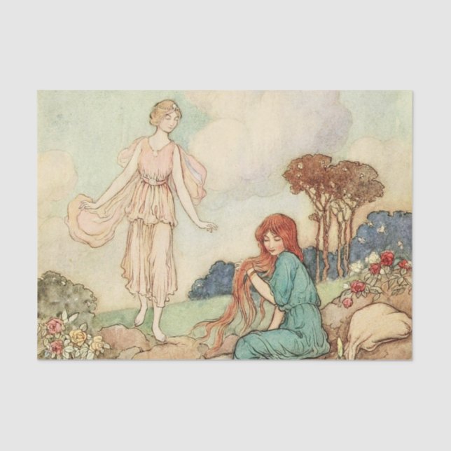 Vintage Girls Red Hair Princess Decoupage Tissue Paper (Front)