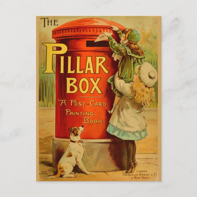 Vintage Girls Red Pillar Box Mail Postcard (Front)