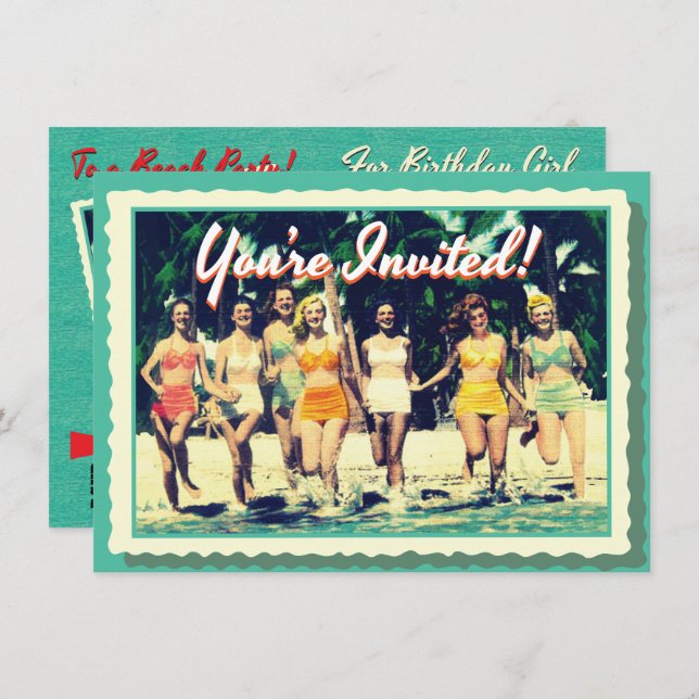 Vintage Girl's Weekend Beach Party Invitation (Front/Back)