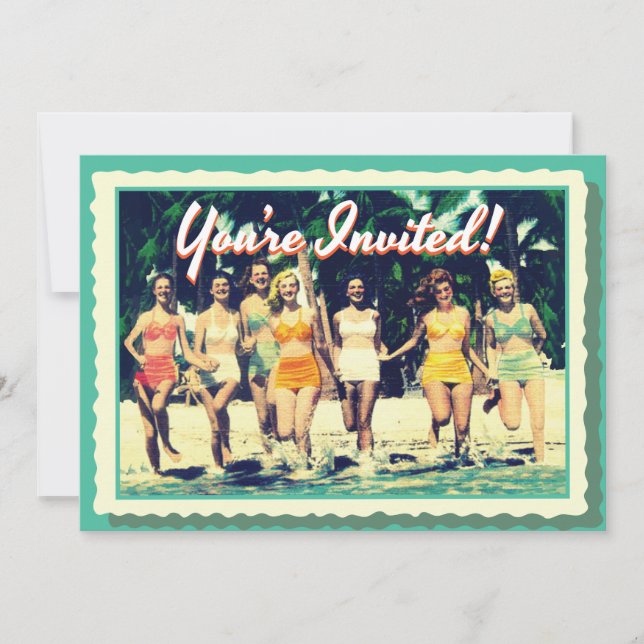 Vintage Girl's Weekend Beach Party Invitation (Front)