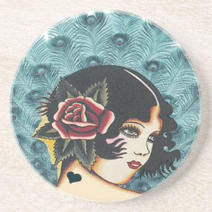 Vintage Girly Girl Peacock Coasters