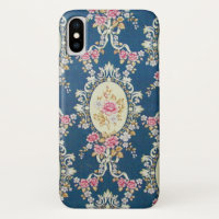 Vintage Girly Navy Blue Pink White Floral Pattern