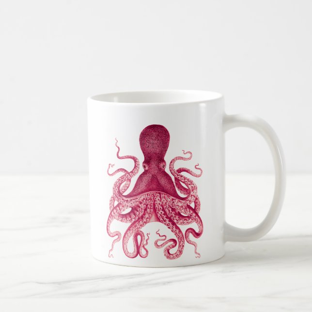 Vintage Girly Pink Octopus Illustration Coffee Mug (Right)