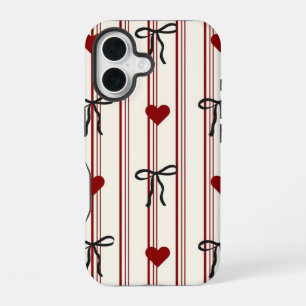 Vintage Girly Ribbon Bows & Hearts Cream Pattern iPhone 16 Case