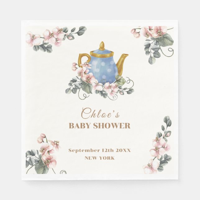 Vintage Girly Wildflower Tea Baby Shower  Napkin (Front)