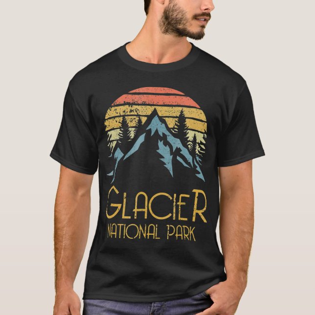 Vintage Glacier National Park Montana Retro T-Shirt (Front)