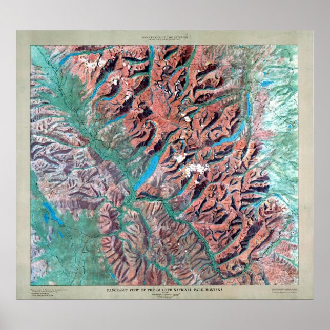 Vintage Glacier National Park Relief Map Poster (Front)