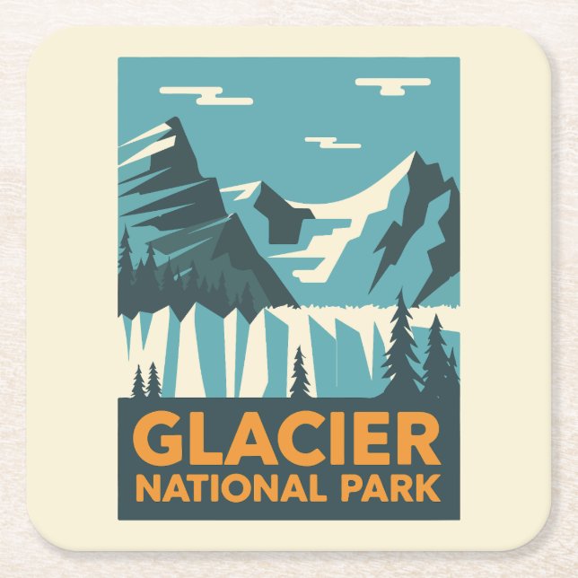 Vintage Glacier National Park Square Paper Coaster (Front)