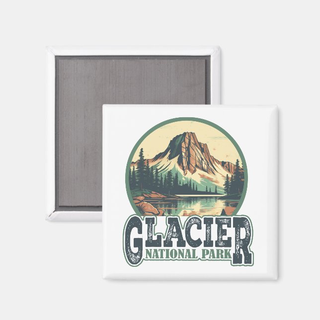 Vintage Glacier National Park Travel Postcard Magnet (Front/Back)