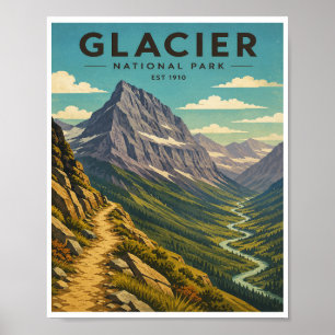 Vintage Glacier National Park Travel Poster