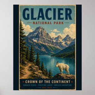 Vintage Glacier National Park Travel Poster with R
