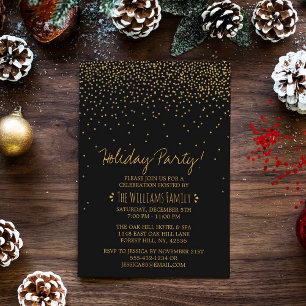 Vintage Glam Black & Gold Holiday Party Invitation