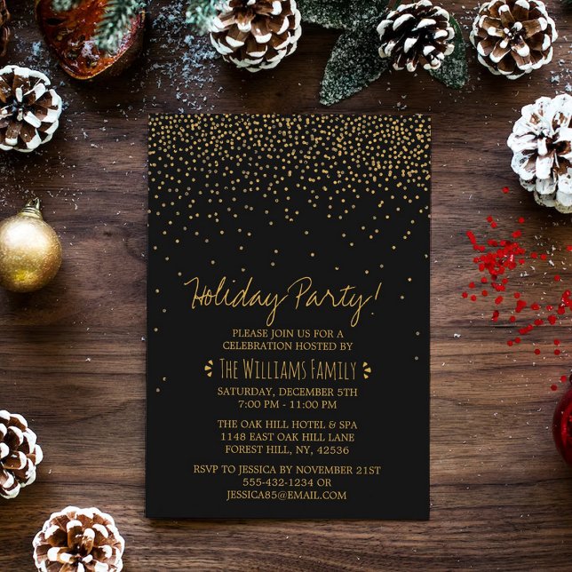 Vintage Glam Black & Gold Holiday Party Invitation (Creator Uploaded)