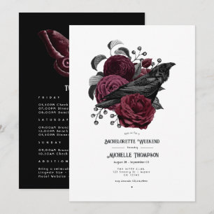 Vintage Glam Burgundy Floral Gothic Bachelorette Invitation