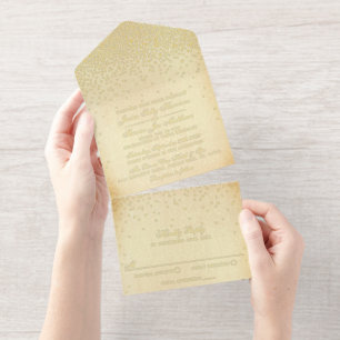 Vintage Glam Confetti Wedding Real Foil Pressed All In One Invitation