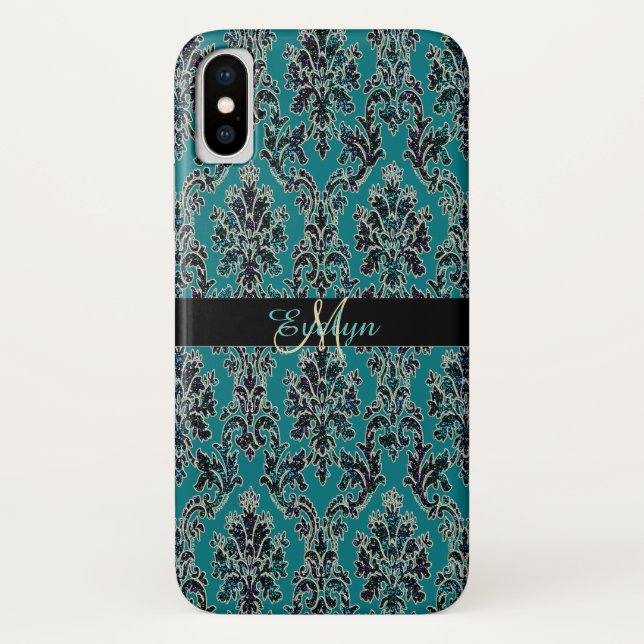Vintage Glam Glittery Damask Print iPhone Xx Case (Back)