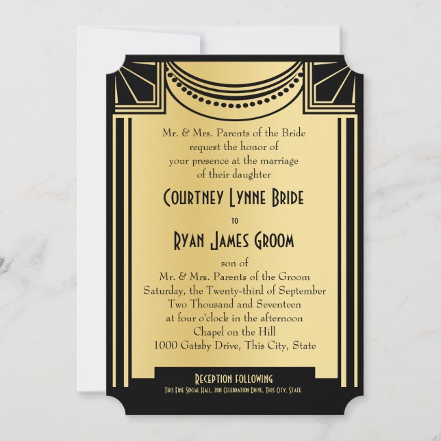 Vintage Glam Gold and Black Wedding Invitation (Front)