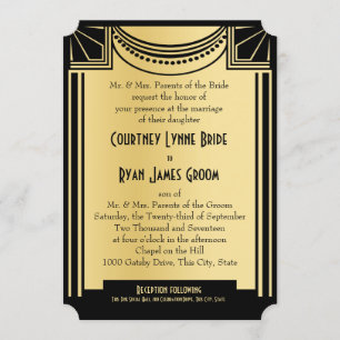 Vintage Glam Gold and Black Wedding Invitation