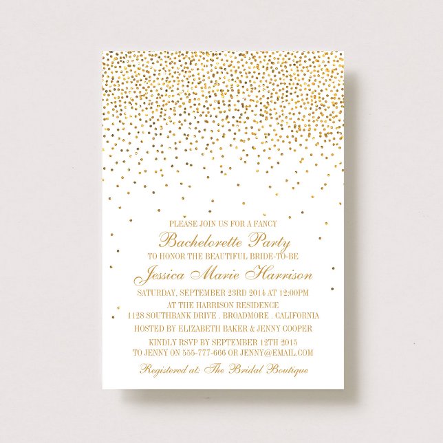 Vintage Glam Gold Confetti Bachelorette Party Invitation (Creator Uploaded)