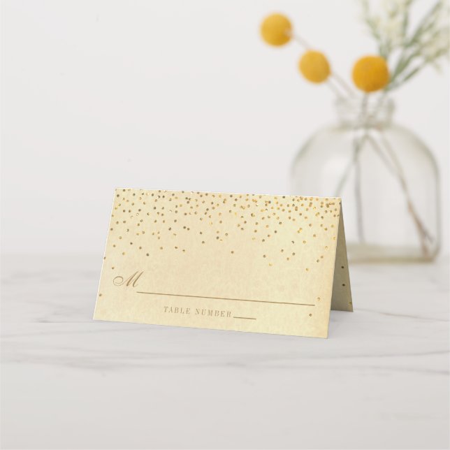 Vintage Glam Gold Confetti Wedding Place Card (Front)