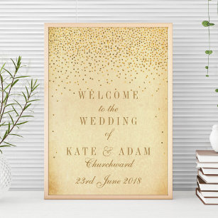 Vintage Glam Gold Confetti Wedding Welcome Sign