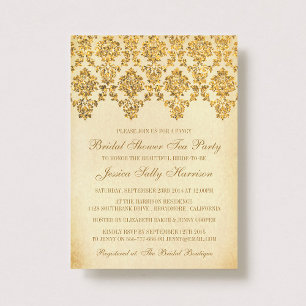 Vintage Glam Gold Damask Bridal Shower Invitation