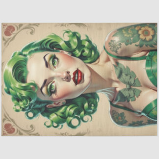 Vintage Glam Green Emerald Pin Up Decoupage Tissue Paper