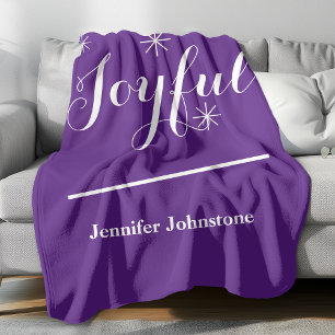 Vintage Glam Joyful Personalised Name Cute Purple Fleece Blanket
