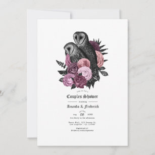 Vintage Glam Mauve Owls Gothic Couples Shower Invitation