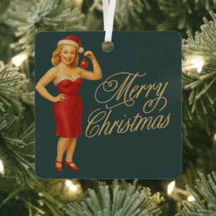 Vintage glam pin-up Christmas gal Metal Tree Decoration