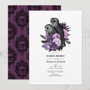 Vintage Glam Purple Owls Gothic Couples Shower Invitation