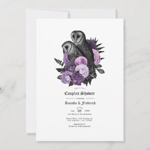 Vintage Glam Purple Owls Gothic Couples Shower Invitation