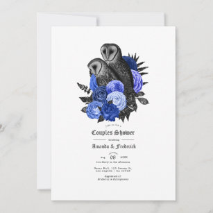 Vintage Glam Royal Blue Owls Gothic Couples Shower Invitation