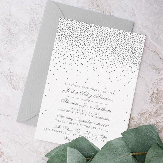 Vintage Glam Silver Confetti Wedding Invitations (Creator Uploaded)
