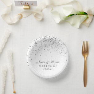 Vintage Glam Silver Confetti Wedding Paper Plate