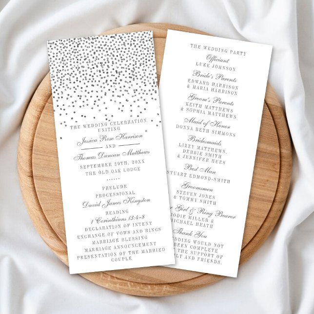 Vintage Glam Silver Confetti Wedding Program Cards (Creator Uploaded)
