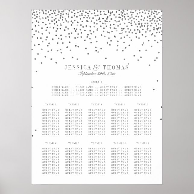 Vintage Glam Silver Confetti Wedding Seating Chart (Front)