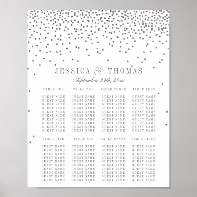 Vintage Glam Silver Confetti Wedding Seating Chart (Front)