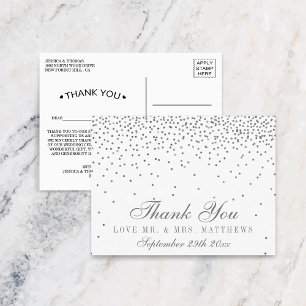 Vintage Glam Silver Confetti Wedding Thank You Postcard
