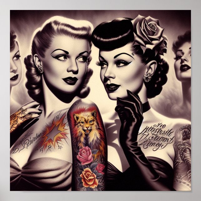 Vintage Glam Tattoo Pinups Poster (Front)