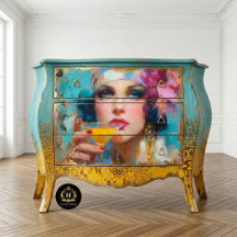 Vintage Glam Woman with Cocktail Decoupage