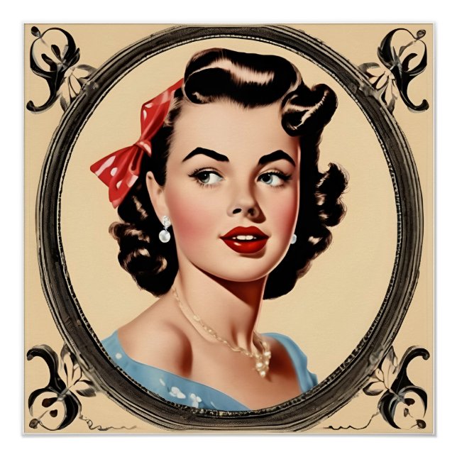 Vintage Glamor Retro Chic Girl Glossy Poster (Front)